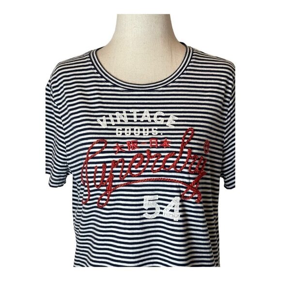 Superdry Blue and White Striped Crew Neck Rope Lettering Short Sleeve Tee Size 8 - Picture 4 of 12